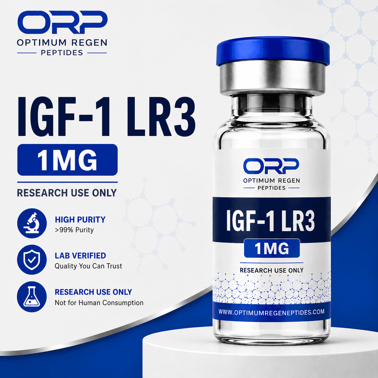IGF-1 LR3 research peptide vial — Optimum ReGen Peptides