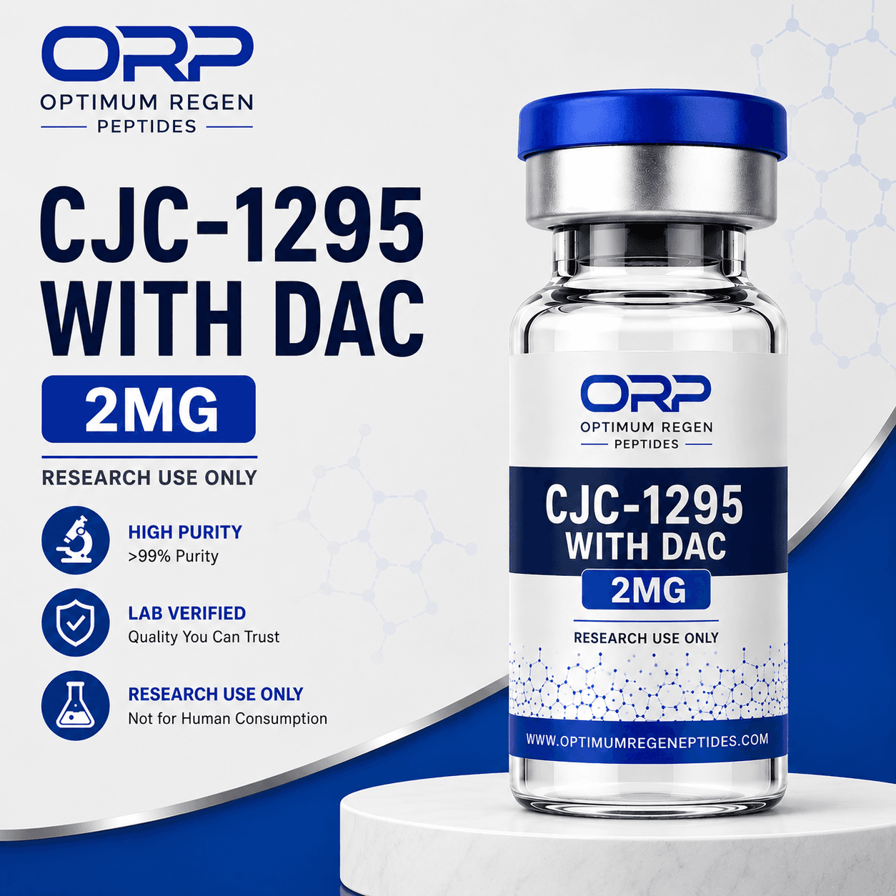 CJC-1295 (with DAC) research peptide vial — Optimum ReGen Peptides