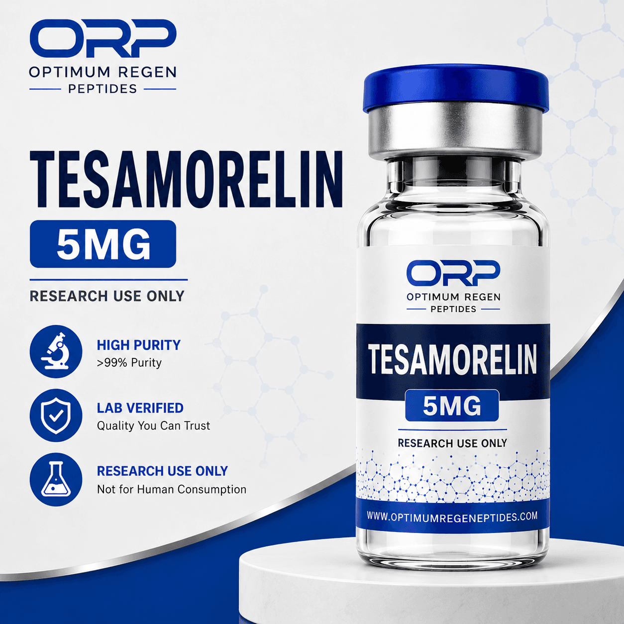 Tesamorelin research peptide vial — Optimum ReGen Peptides
