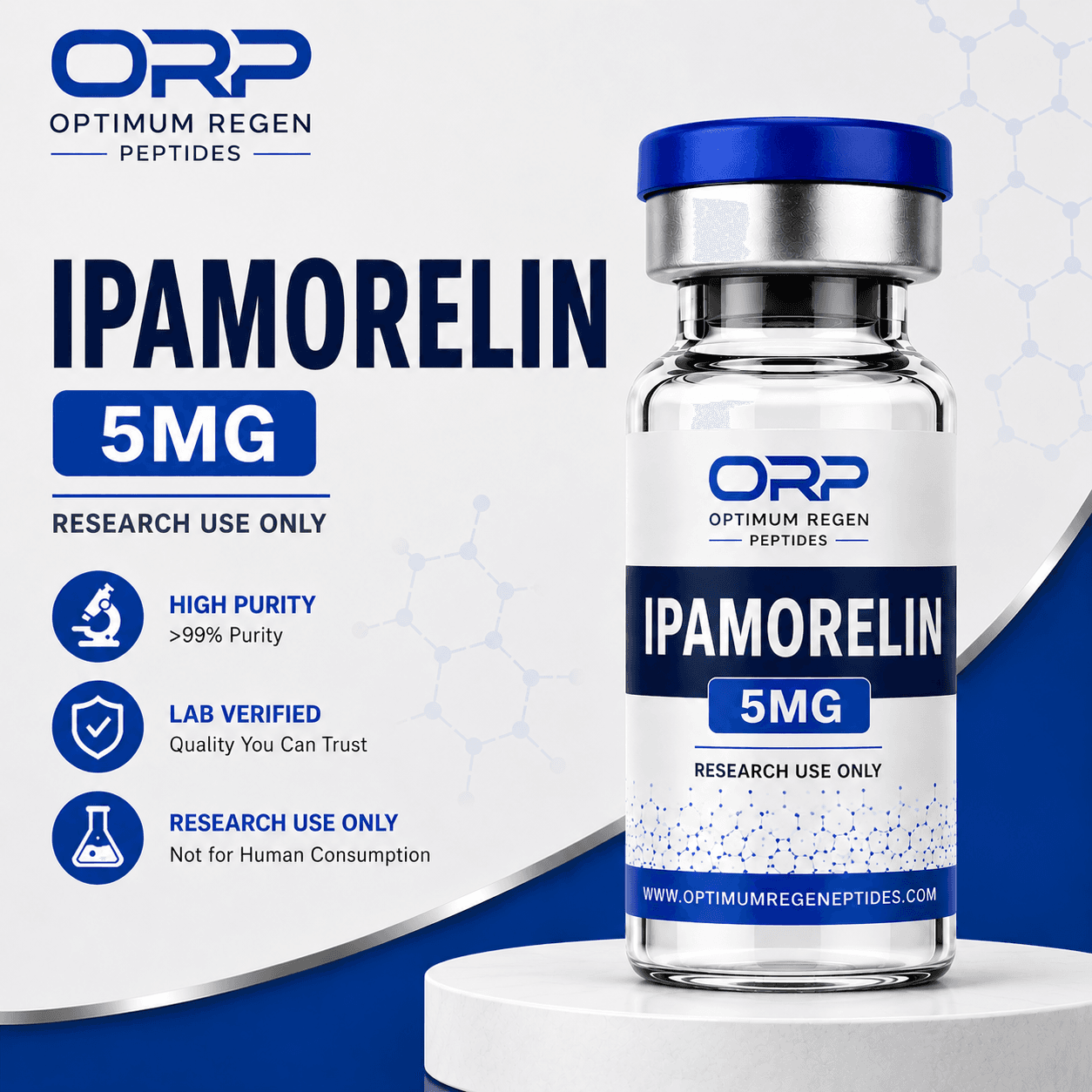 Ipamorelin research peptide vial — Optimum ReGen Peptides