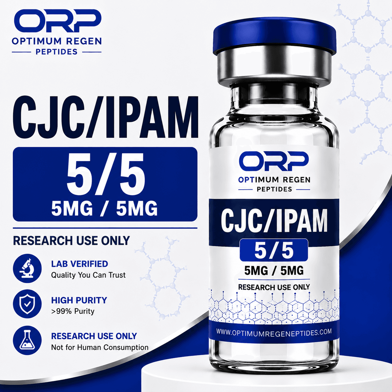 CJC-1295 / Ipamorelin research peptide vial — Optimum ReGen Peptides