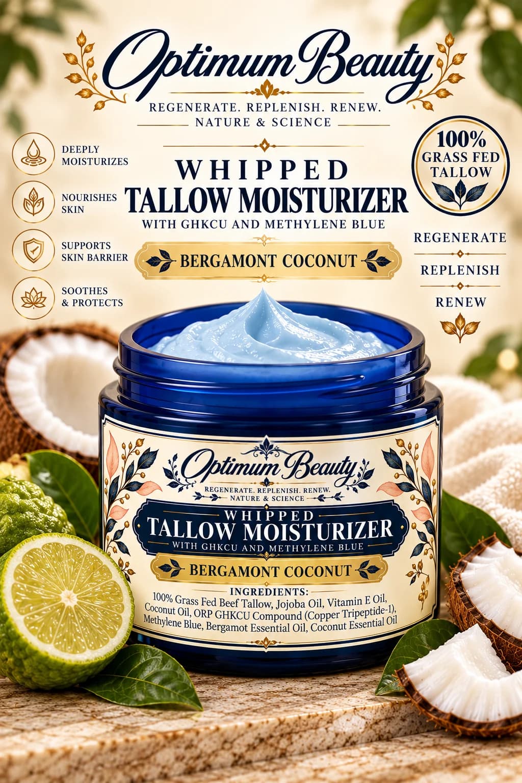 Bergamot Coconut Whipped Organic Tallow research peptide vial — Optimum ReGen Peptides