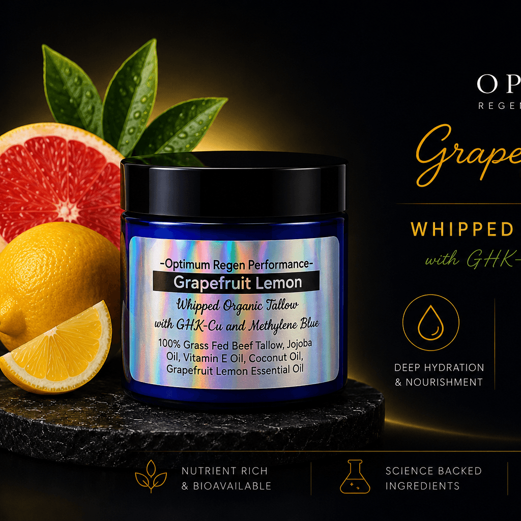 Grapefruit Lemon Whipped Organic Tallow research peptide vial — Optimum ReGen Peptides