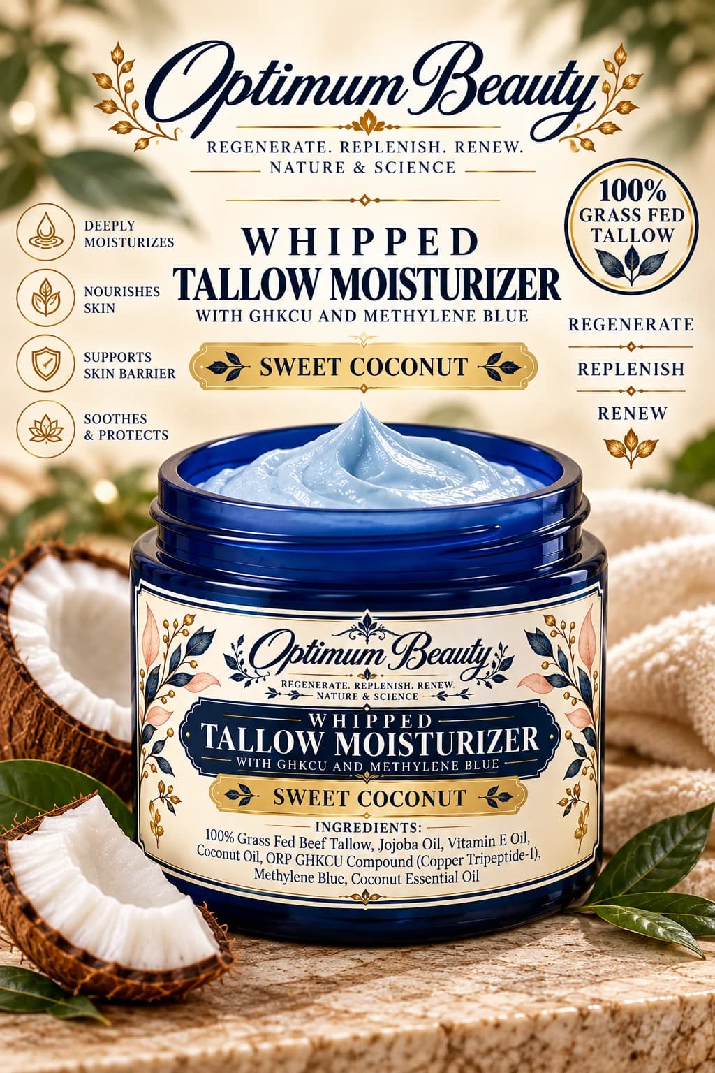 Subtly Sweet Coconut Whipped Organic Tallow, Optimum Beauty